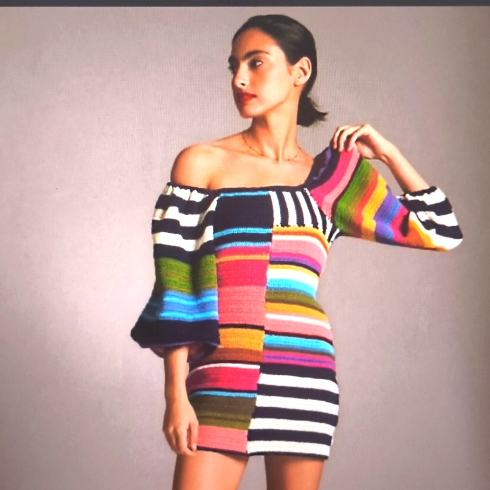 FARM Rio Crochet Striped Mini Dress